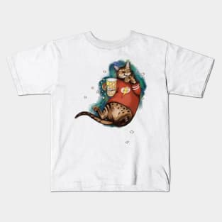 Bengal cat cinemaholic bingewatcher with popcorn Kids T-Shirt